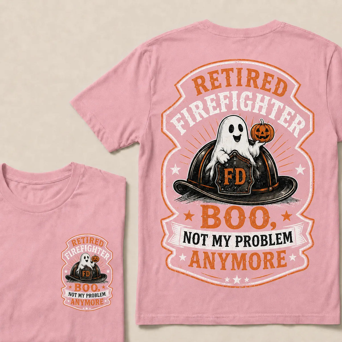 Retired Firefighter Halloween T-Shirt – Funny Boo Not My Problem Anymore Graphic Tee, Firefighter Retirement Gift
